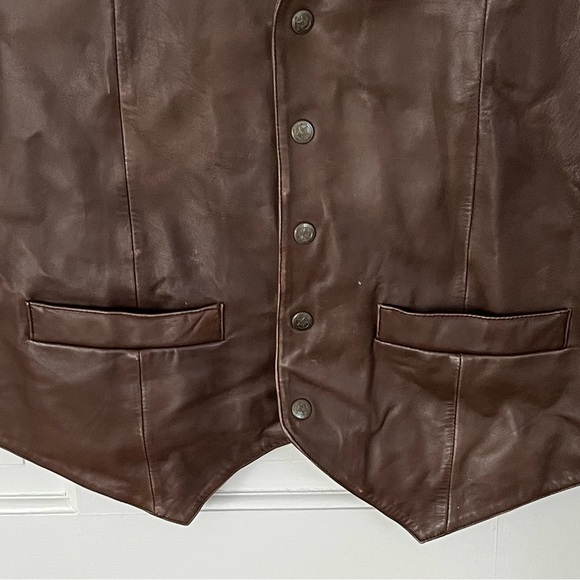 Saguaro by Roper Western Vest Men's Size L Leather Brown Snap Button Rodeo - Picture 5 of 16